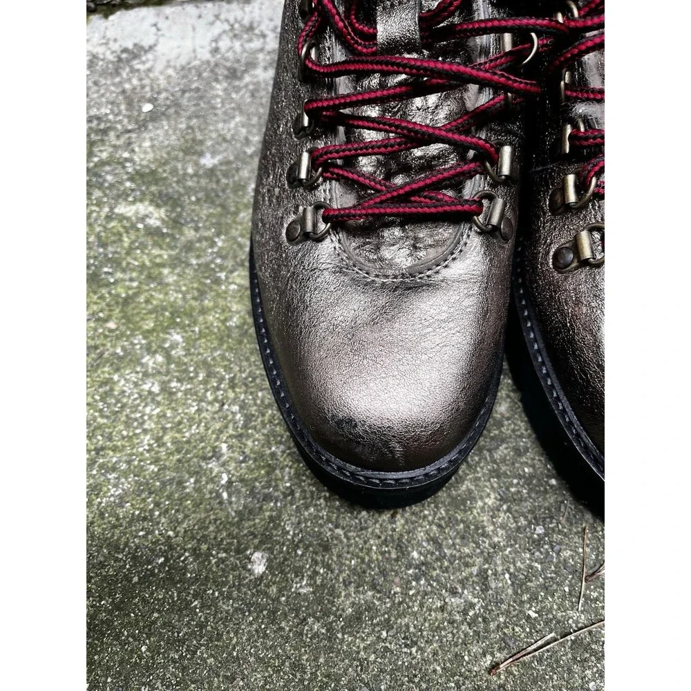 Boemos Italian Shearling Leather Boots Sz 7.5 Lace Up Metallic Grunge Festival